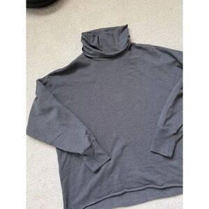 Aerie Cozy Oversized Turtleneck Sweatshirt Size M Grey Raw Hem